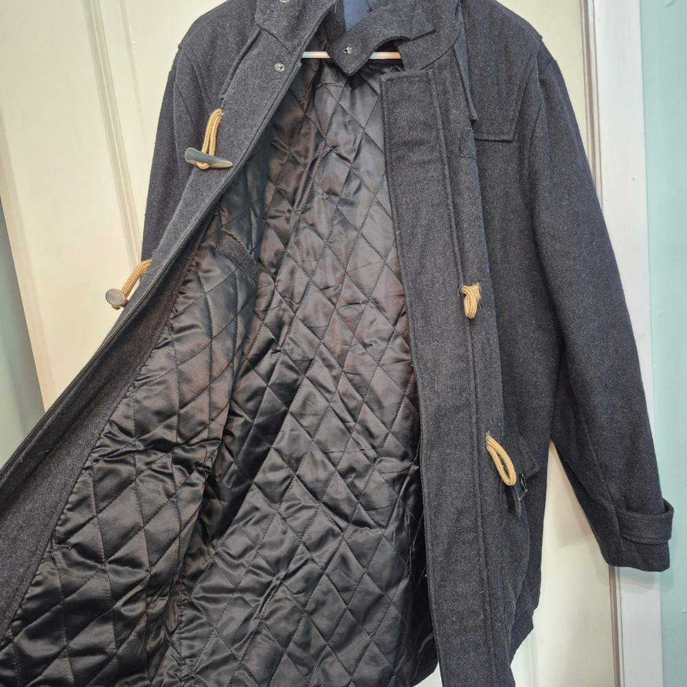 Nautica Mens Charcoal Gray Wool Blend Hooded Duffle Coat Jacket Toggle Front - Picture 8 of 12